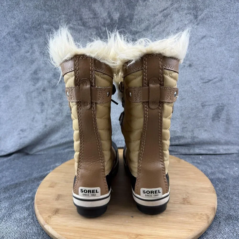 Sorel Boots Girls Size 1 Brown Nylon Faux Fur Waterproof Winter Snow NY2419-373